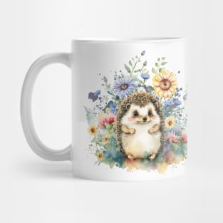 Watercolor Hedgehog in Flowers Mug